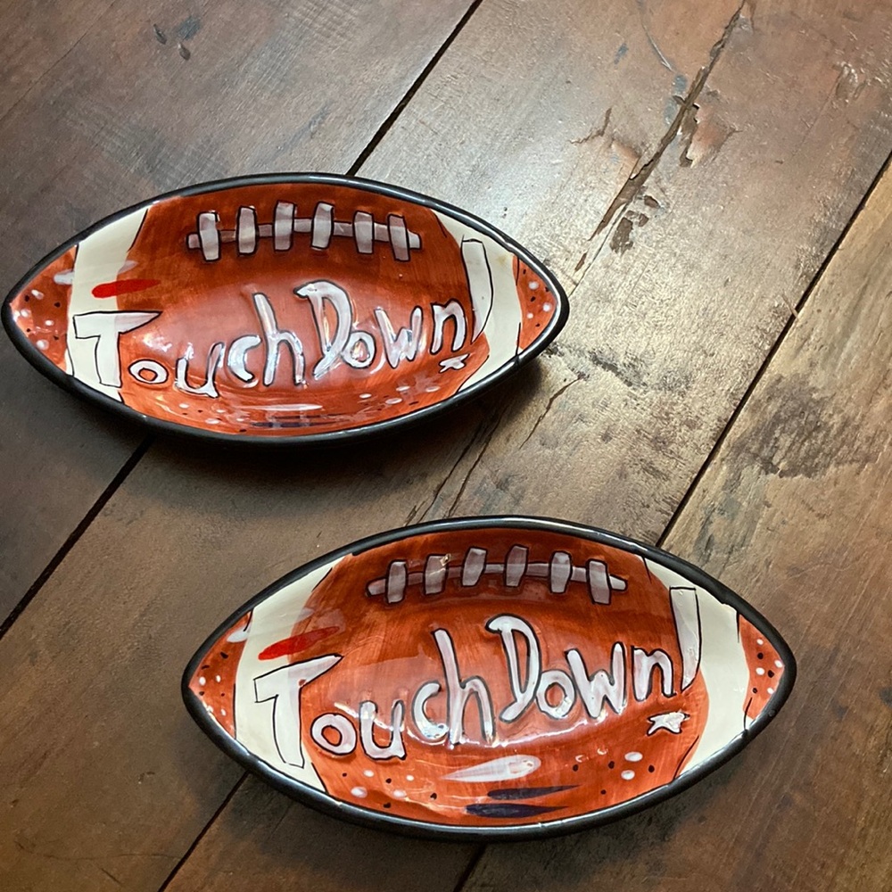 Ceramic Football TouchDown Condiment / Dip, Nut, etc  Bowls - Set of 2